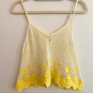 Free People Knit Yellow Flower Cropped Tank